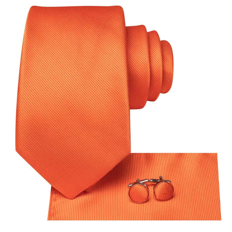 Hi-Tie Solid Orange Blue Mens Fashion Necktie Handkerchief Cufflinks for Tuxedo Accessory Classic Silk Luxury Tie for Man Gift