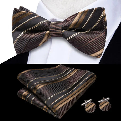 Dropshipping Solid Silk Mens Bow Tie Hanky Cufflinks Set Pre-tied Butterfly Knot Bowtie Wholesale for Male Wedding Business