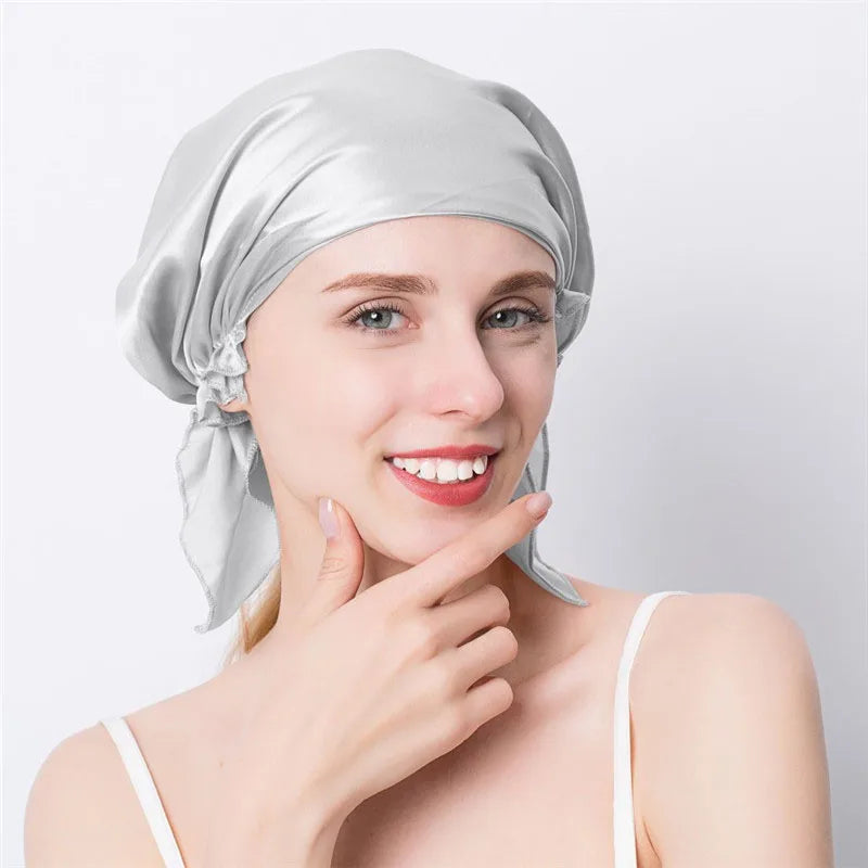 100% Natural Mulberry Silk Sleeping Cap Silk Shower Cap Nightcap Housework Cooking Hair Care Bonnet Protector Hair Accessories