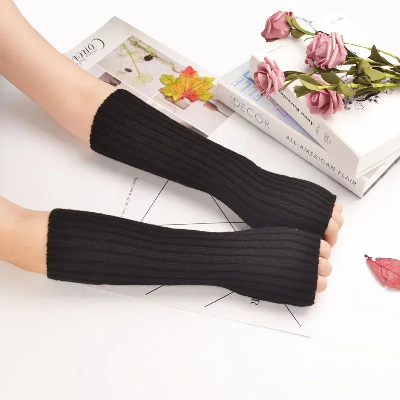 Long Fingerless Gloves Women‘s Mitten Winter Arm Warmer Knitted Arm Sleeve Fine Casual Soft Girls Goth Clothes Punk Gothic Glove