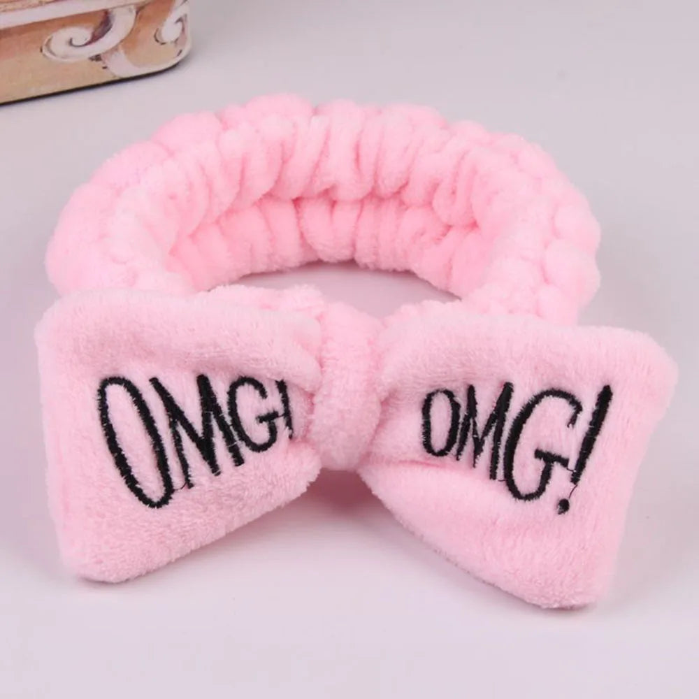 Letter OMG Headbands for Women Girls Bow Wash Face Turban Makeup Elastic Hair Bands Coral Fleece Hair Accessories