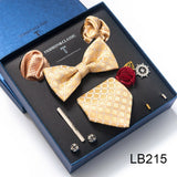 Brand Newest Design Silk Tie Set Handkerchief Pocket Squares Cufflink Bow Tie Clip Necktie Set Bussiness Wedding Suit Gift Box