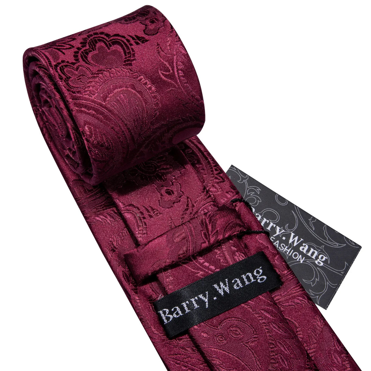 Barry.Wang Red Maroon Burgundy Rose Silk Men's Tie Pocket Square Cufflinks Set Jacquard Necktie for Male Wedding Business Party