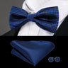 Hi-Tie Brand Silk Pre-tied Men's Bow Tie Hanky Cufflinks Set Bowtie for Male Jacquard Solid Paisley Floral Wedding Business Gift