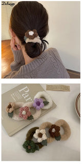 Newest Korean Woman Cute Plush Flower Hairband Elastics Hair Band Scrunchies Hair Ties Ladies Ponytail Hold Hair Accessories