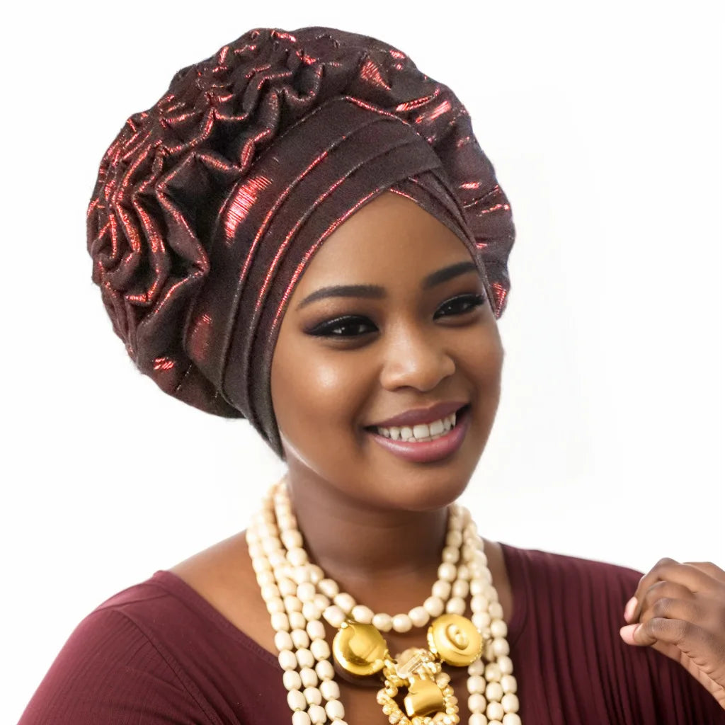 Fashion Women Elastic Ruffle African Turban Cap Lady Head Wraps Nigeria Wedding Auto Gele Headtie Party Headgear Headwear Hat