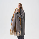 Women's Simple Thickened Tassel Double-Sided Solid Colour Plush Scarf Autumn and Winter Warm Versatile Soft Scarfs Shawl