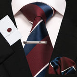 KAMBERFT New Classic Silk Men's Tie Red Gold Striped Men's Tie Handkerchief Cufflinks Set Wedding Business Party Gravatas