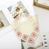 Floral Hair Bandana Knitted Head Kerchief Women Bandana Handmade Crochet Hair Scarf Triangled Headband Headwear