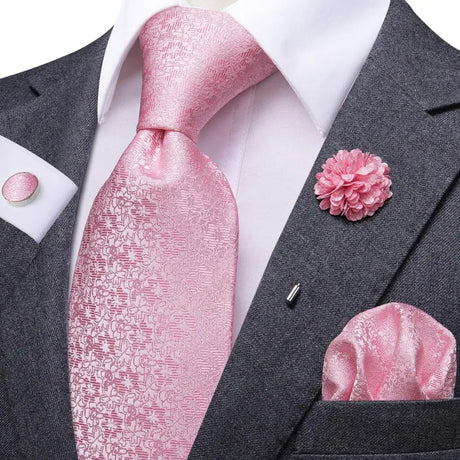 Paisley Pink Necktie With Brooch Silk Elegent Wedding Tie For Men Handky Cufflink Fashion Business Party Hi-Tie Designer