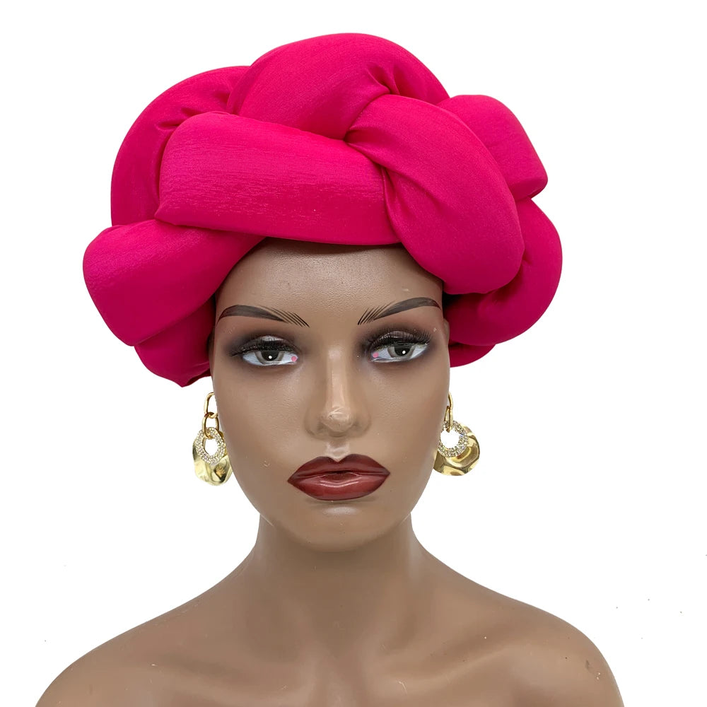 Exaggerated Big Braid Head Band African Raw Silk Turban Cap for Women Nigeria Wedding Party Headpiece Female Headband