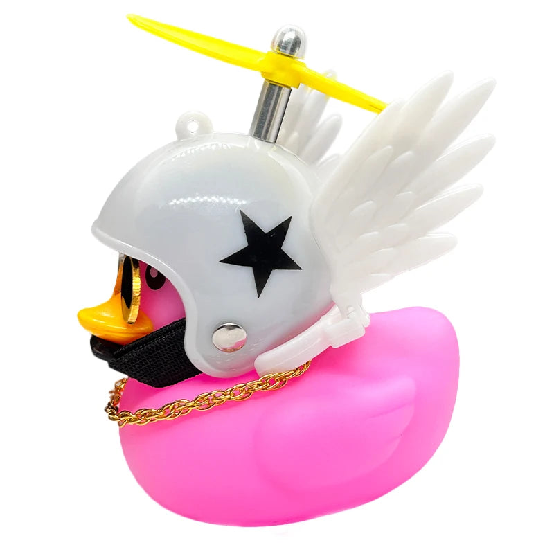 Rubber Duck Toy Car Ornaments Yellow Duck Car Dashboard Decorations Motor Accessories Yellow Duck Ornaments with Helmet for Bike