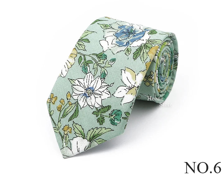 New Chic Floral Tie For Men Women 100% Cotton Beautiful Elegant Flower Necktie White Blue Narrow Skinny Wedding Casual Cravat