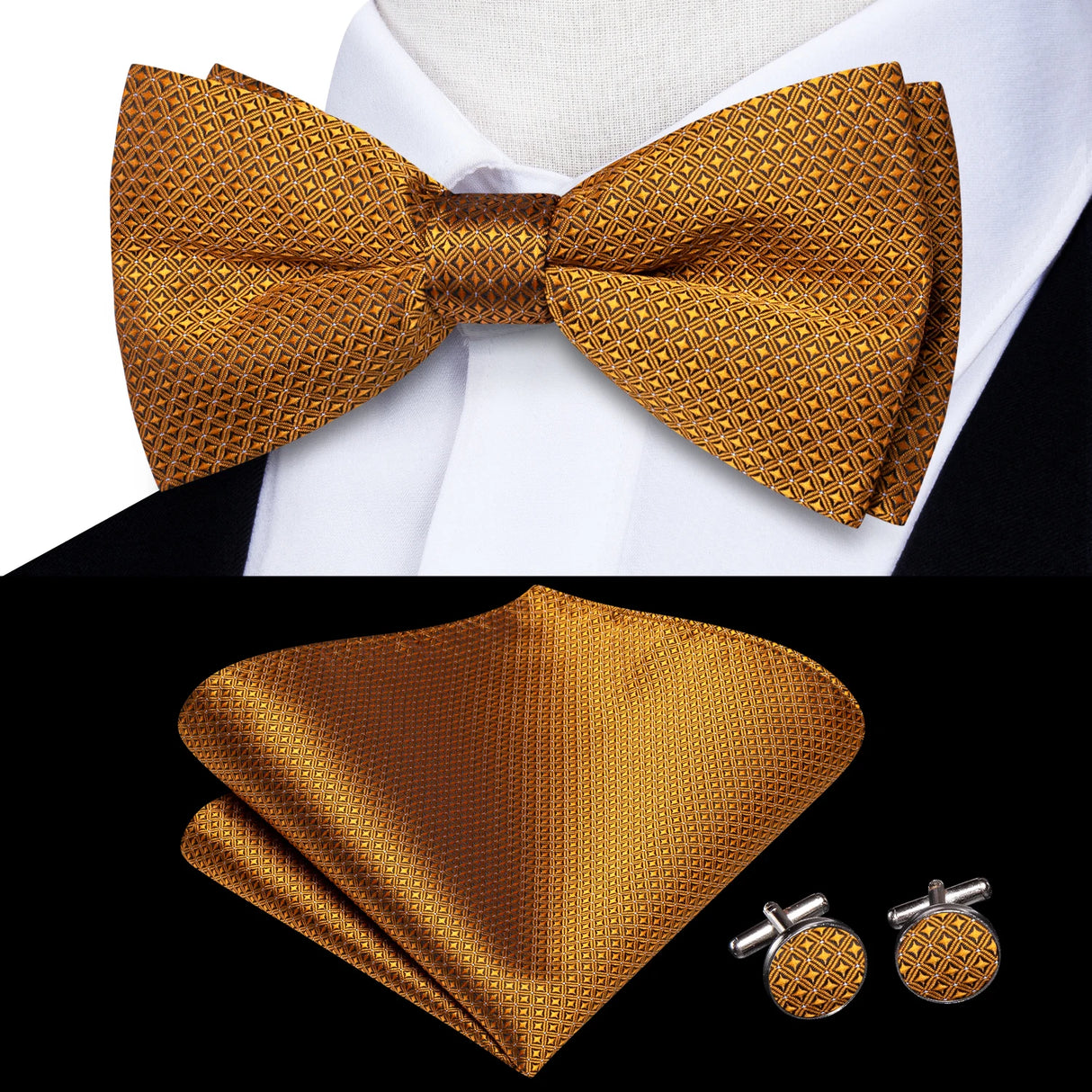 Dropshipping Solid Silk Mens Bow Tie Hanky Cufflinks Set Pre-tied Butterfly Knot Bowtie Wholesale for Male Wedding Business