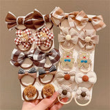 10Pcs/Set Girls Cartoon Hair Band Sweet Bow Hair Ties Elastic Rubber Band Princess Flower Scrunchies Kids Hair Accessories