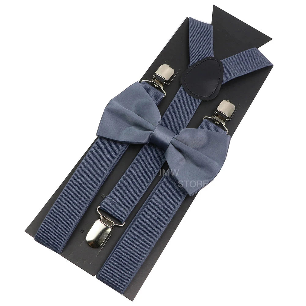 Elastic Leather Suspenders Bowtie Set Braces Men Women Sage Green Adjustable Braces Straps For Wedding Y-Back Shirt Accessories