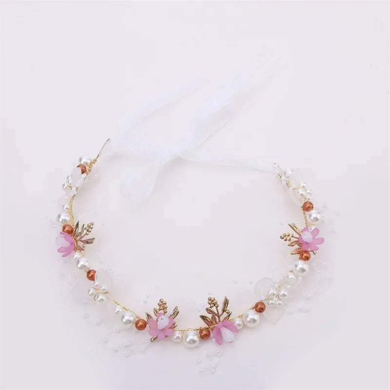 Elegant Girls Headband Lmitated Pearl Hair Headdress Baby Girls Flower Wreath Bride Garland Head Hoop Wedding Headbands Hair