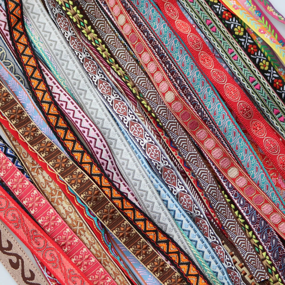 5 Yards 6-20MM 3/8 5/8 INCH Embroidered Flower Jacquard Ribbons Trim Decoration For Pet Collars Clothing Geometric Lace Sewing