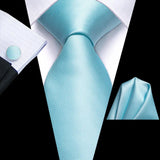 Hi-Tie Solid Orange Blue Mens Fashion Necktie Handkerchief Cufflinks for Tuxedo Accessory Classic Silk Luxury Tie for Man Gift