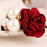 Pearl Rose Flower Hair Elastics Bands Hair Ties Stretchy Rubber Hairbands Floral Headbands Scrunchies Ponytail Holder