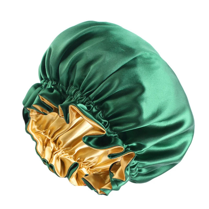 New Solid Elastic Double Layer Satin Bonnet Nightcap Women Night Sleep Hair Protection Hat Reversible Sleeping Hat Hair Care New