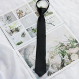 Pre-Tie Zipper Necktie Men Women Slim Narrow Neck Tie Retro Color Safety Clip Tie Business Funeral Butler Matte Black Tie