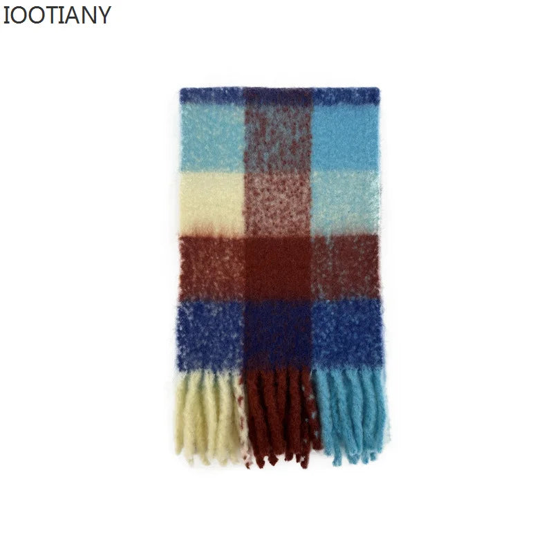 2023 Autumn And Winter Warm Scarf Wool Blend Gradient Colour Plaid Scarve Sweet Tassel Cotton Candy Series Women's Shawl