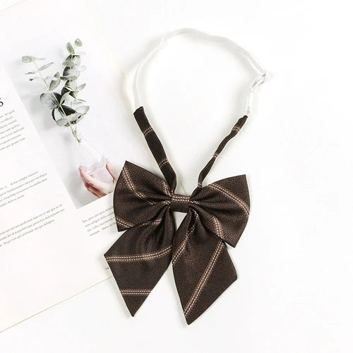 Brown Retro Plaid Striped Lazy-Free Japanese Style Brown Tie Women's Junior Wear Bow Tie College Style Men's Fashionmariage bleu