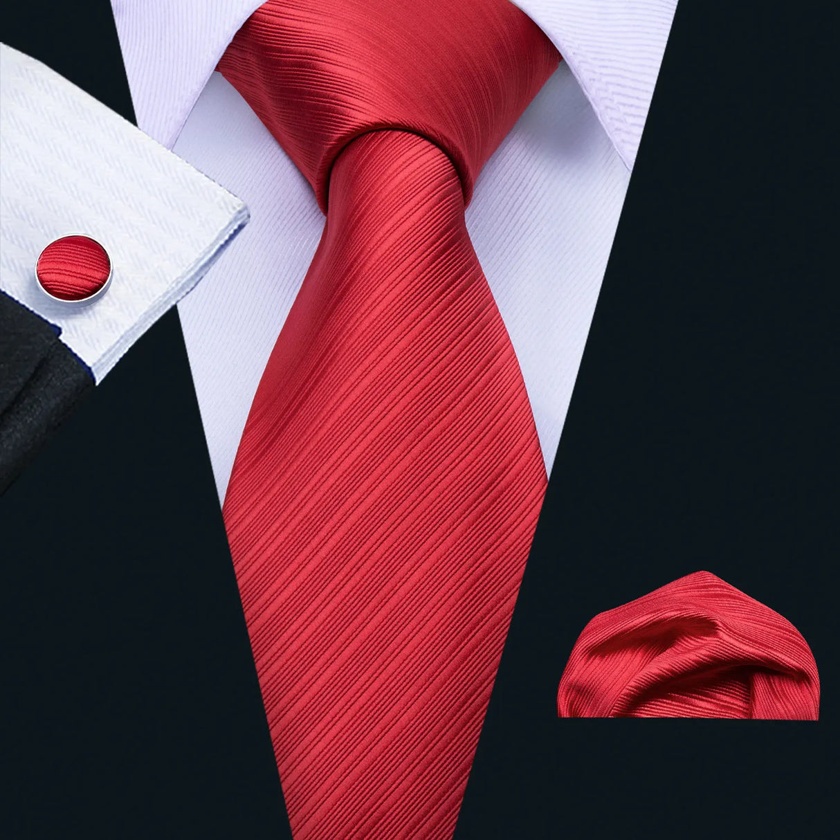 Male Luxury Neck Tie For Men Business Red Striped Silk Tie Hanky Cufflinks Set Barry.Wang Fashion Neckwear Wedding Party Casual