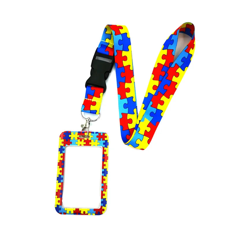 Autism Pattern Neck Keychain Necklace Webbings Ribbons Anime Cartoon Neck Strap Lanyard ID badge Holder Keychain Lanyards Gifts