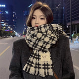 Artificial Wool Imitation Cashmere Shawl Warm Knitting Tassel Plaid Design Scarf Thicken Warm Neckerchief