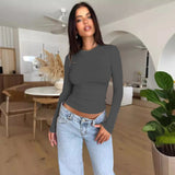Long Sleeve T Shirt Women Autumn Winter Y2k Crop Top Casual Slim Fit Pullovers Solid O Neck T-shirts Streetwear Female Basic Tee