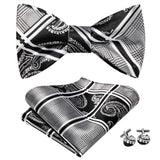 Hi-Tie Silk Mens Self Bow Tie Hanky Cufflinks Set Blue Red Gold Black White Male Jacquard Butterfly Knot Bowtie Wedding Business