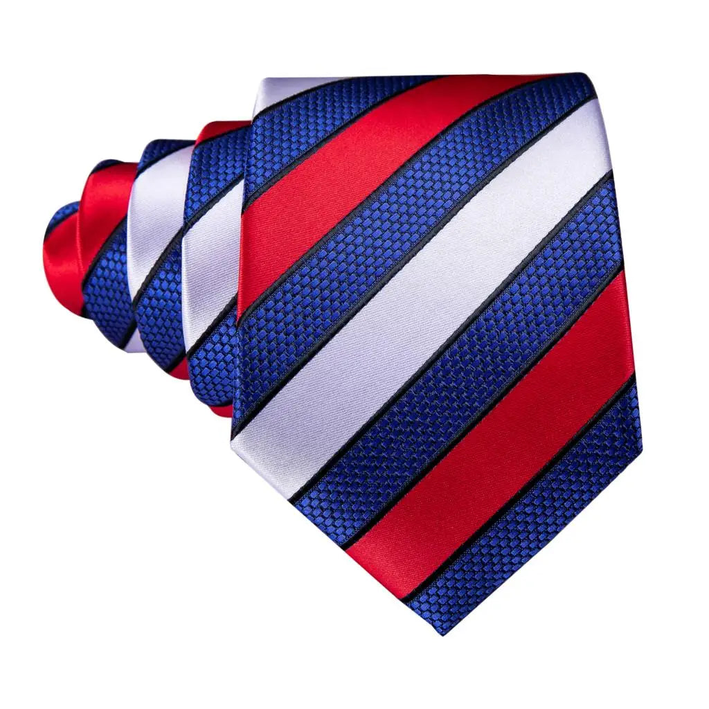 Barry.Wang Striped Silk Men Tie Hanky Cufflinks Set Jacquard Neck tie for Male Formal Casual Wedding Party Business High Quality