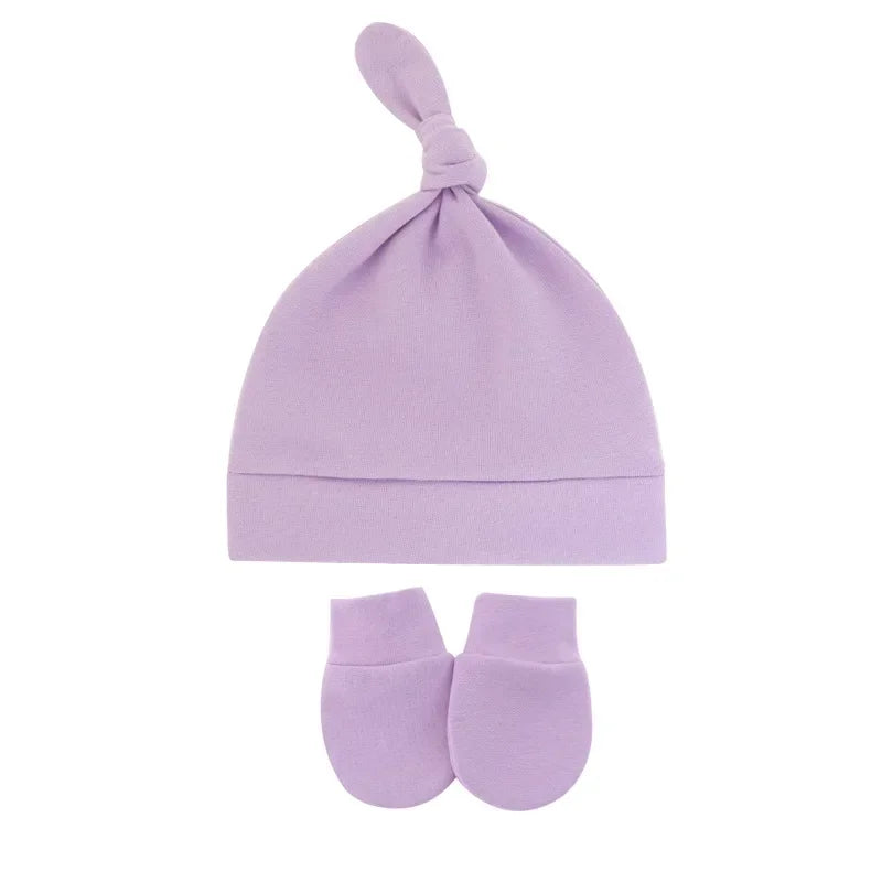 Newborn Baby Hat with Gloves Autumn Winter Warm Cotton Kids Beanies Stuff Children Accessories Infant Nightcap 0-6 Months Babies