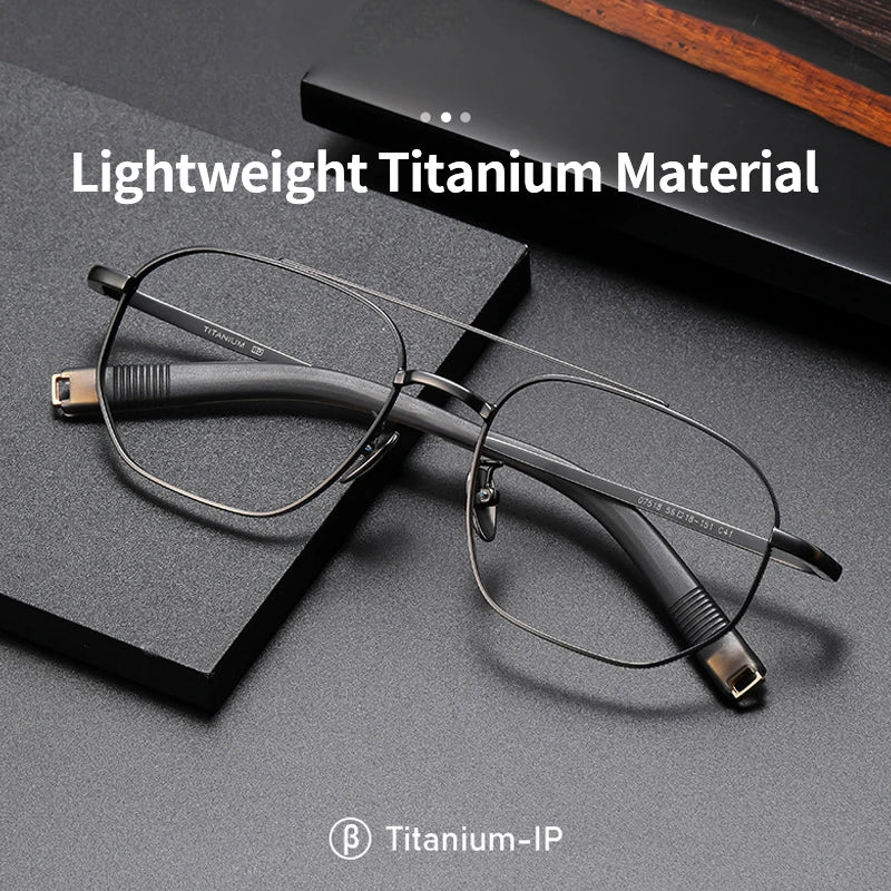 Trendy Men's Large size Titanium Frames Stylish, Double Bridge, Casual, Comfortable, Optical Prescription Eyewear for Men 07518