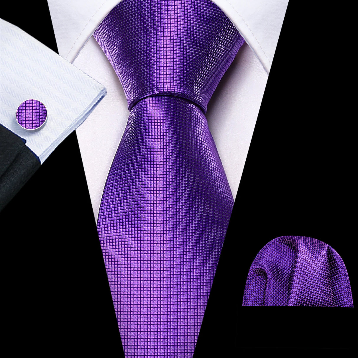 Male Gift Silk Men Tie Set Purple Violet Solid Paisley Striped Wedding Business Tie for Man Necktie Handky Cufflinks Barry.Wang