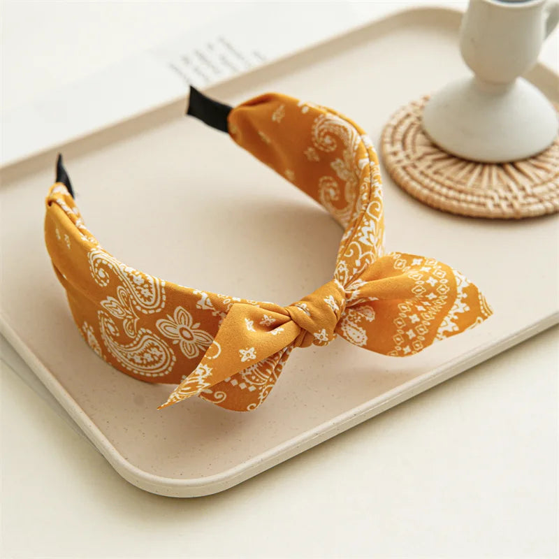 Fashion Paisley Bandana Headband for Women Top Knotted Bow Hairbands Cute Rabbit Ear Turban Headwrap Hair Band Girls Accessories
