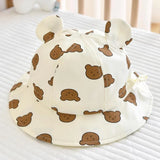 Korea Cotton Baby Bucket Hat with Ears Boys Girls Cute Cartoon Bear Breathable Sun Fisherman's Hat Kids Outdoor Child Panama Cap
