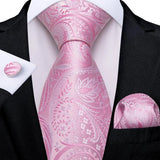 Hi-Tie Solid Rose Pink Coral Paisley Mens Silk Wedding Tie Fashion Design Necktie For Men Quality Hanky Cufflink Business Party