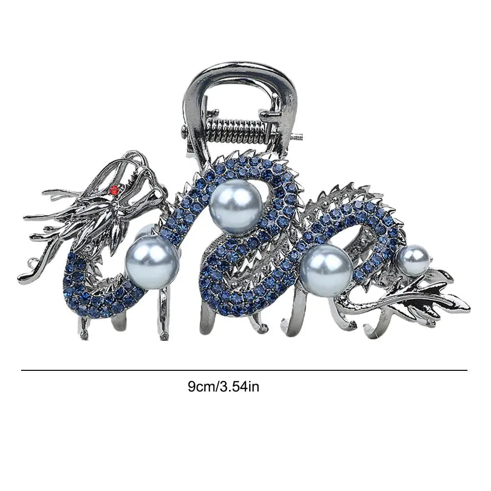 Blue Dragon Hairpin With Pearl Hair Claw Women Simple Hair Claw Hairpin Shark Clip Fashion Temperament Simple Hair Accessories