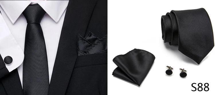 Luxury Tie Handkerchief Pocket Squares Cufflink Set Necktie For Men Blue Red Clothing Accessories