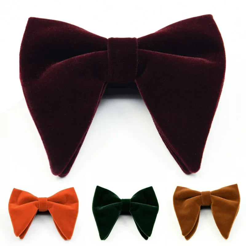 Men's Business Bow Tie Velvet  Royal Blue Burgundy Double Deck Big Bowtie Fashion New Mens Wedding Horns Bowties Gifts for Men