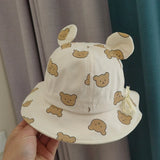Korea Cotton Baby Bucket Hat with Ears Boys Girls Cute Cartoon Bear Breathable Sun Fisherman's Hat Kids Outdoor Child Panama Cap