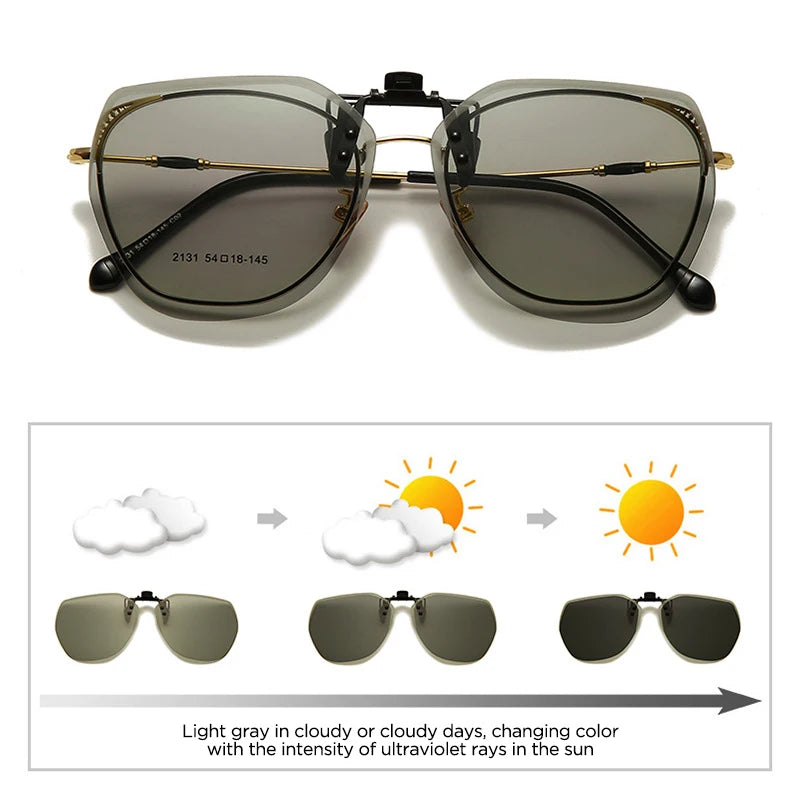 Oversized Polarized Clip-on Sunglasses Men Frameless Filter UV400 Protection Polygon Eyewear Clip Lens Sun Glasses