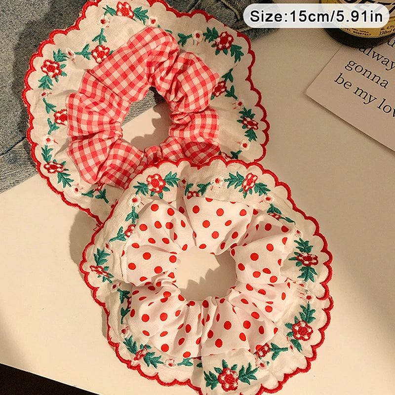Beautiful Embroidered Large Scrunchies Elastic Hair Bands Hair Ties Women Sweet Hair Accessories Ponytail Holder Head Rope