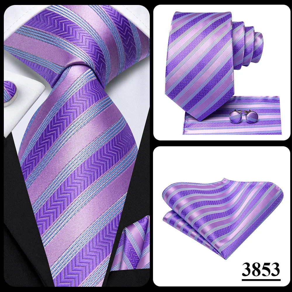 Hi-Tie Purple Lilac Floral Striped Silk Elegant Tie For Men Groom Wedding Men Necktie Pocket Square Cufflink Accessory Wholesale