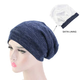Women Men Sleeping Hat Baggy Beanie Satin Lined Night Unisex Sleep Cap Hair Care Bonnet Hair Loss Nightcap Pullover Hat Headwear