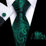 Luxury Silk Mens Ties Set Black Green Leaves Floral Neck Tie Handkerchief Cufflinks Set Wedding Business Party Barry·Wang 5938