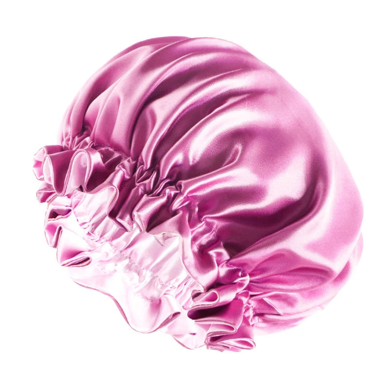 New Solid Elastic Double Layer Satin Bonnet Nightcap Women Night Sleep Hair Protection Hat Reversible Sleeping Hat Hair Care New